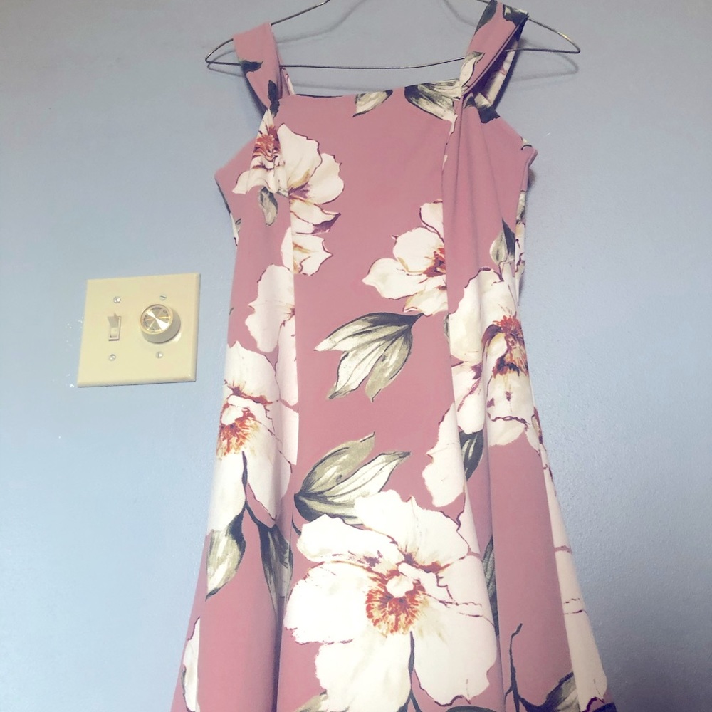 Pink floral off the shoulder dress